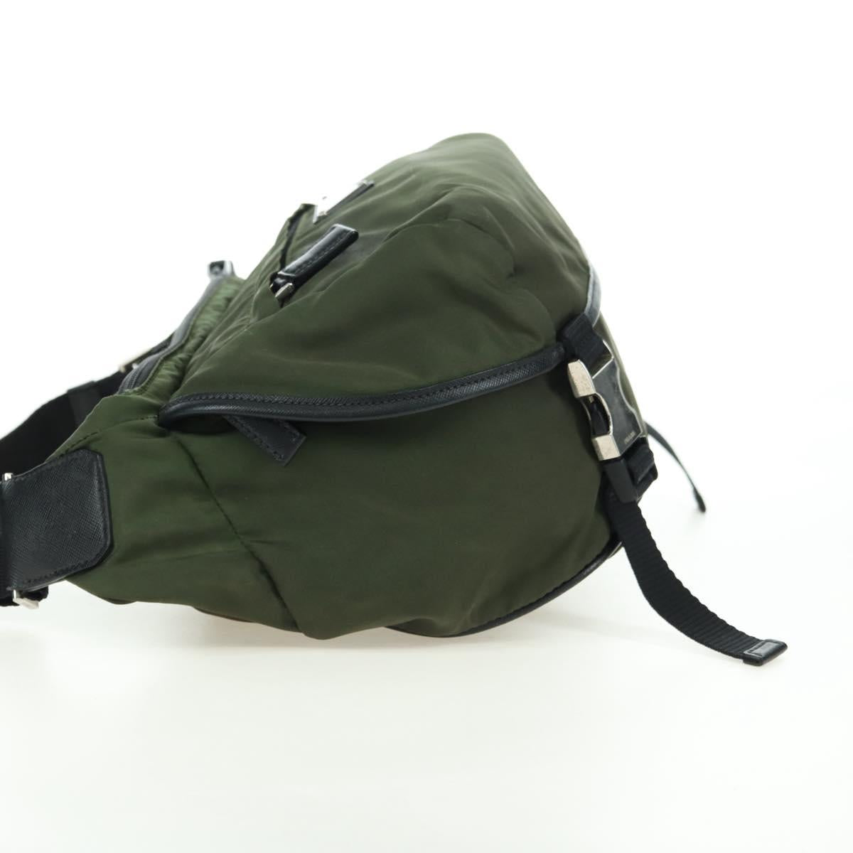 PRADA Shoulder Bag Nylon Khaki Silver Auth bs34686