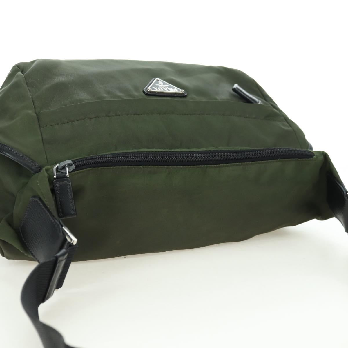 PRADA Shoulder Bag Nylon Khaki Silver Auth bs34686