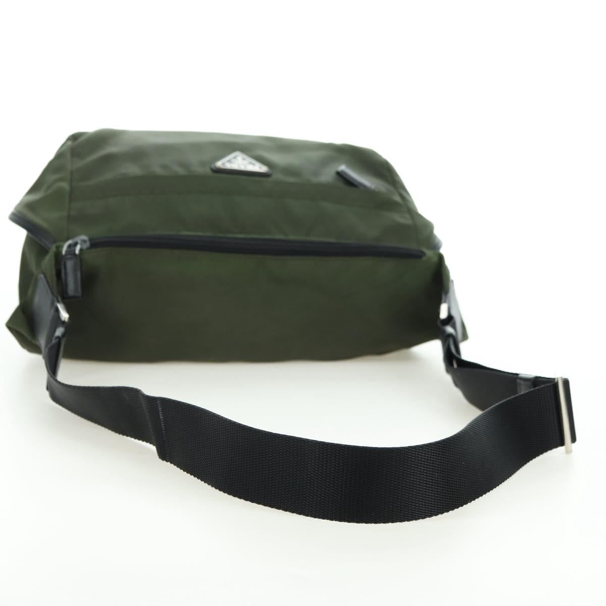 PRADA Shoulder Bag Nylon Khaki Silver Auth bs34686