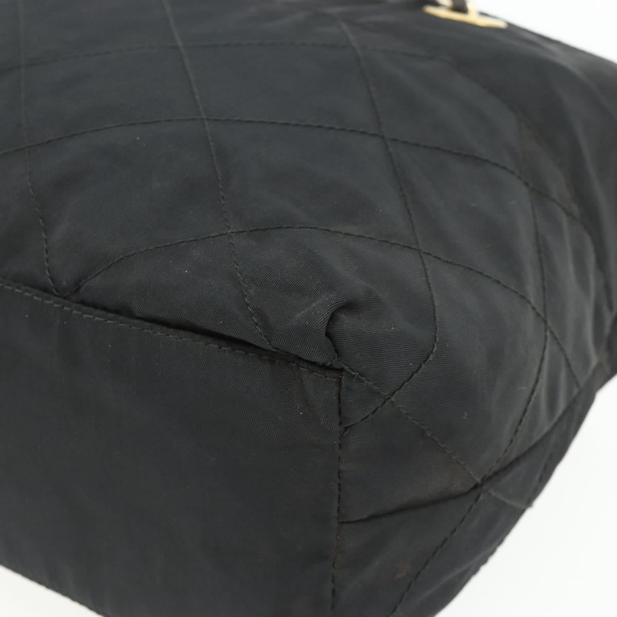 PRADA Chain Tote Bag Nylon Black Gold Auth bs34690