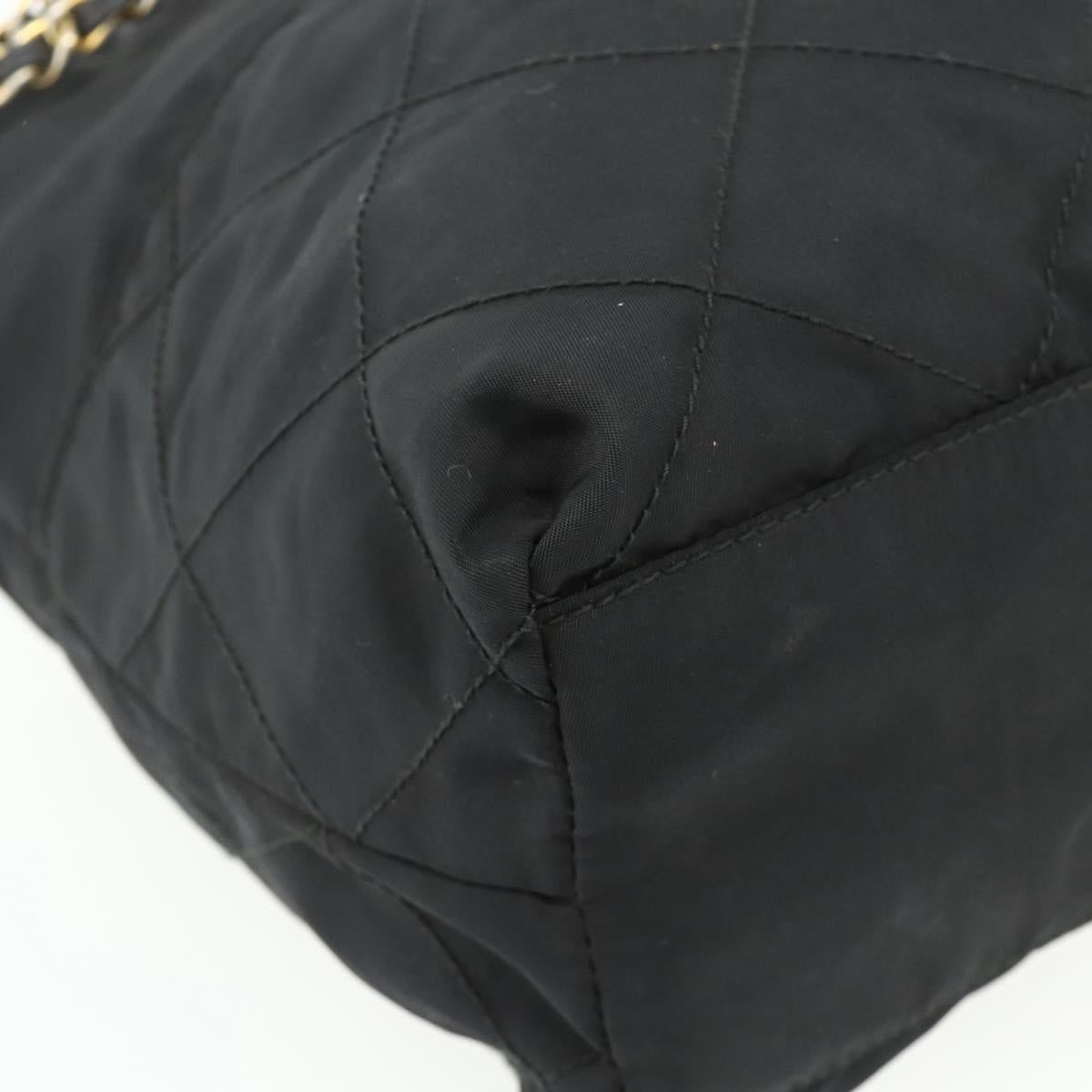 PRADA Chain Tote Bag Nylon Black Gold Auth bs34690