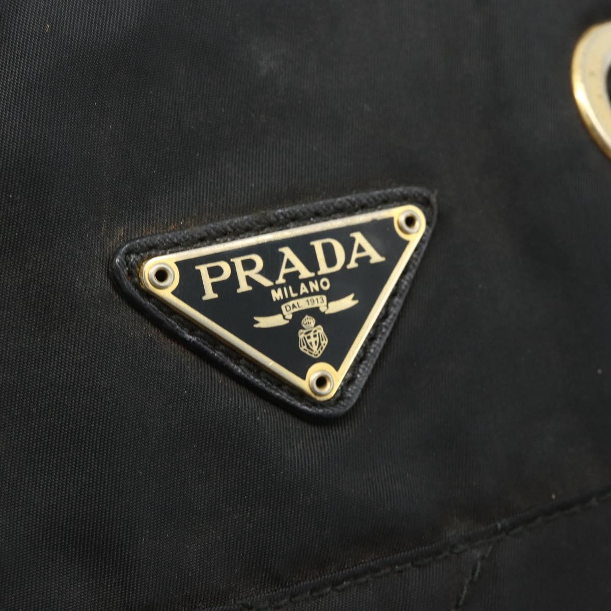 PRADA Chain Tote Bag Nylon Black Gold Auth bs34690