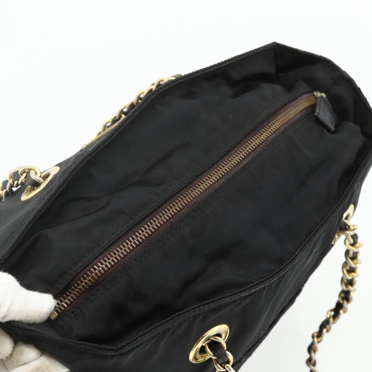 PRADA Chain Tote Bag Nylon Black Gold Auth bs34690