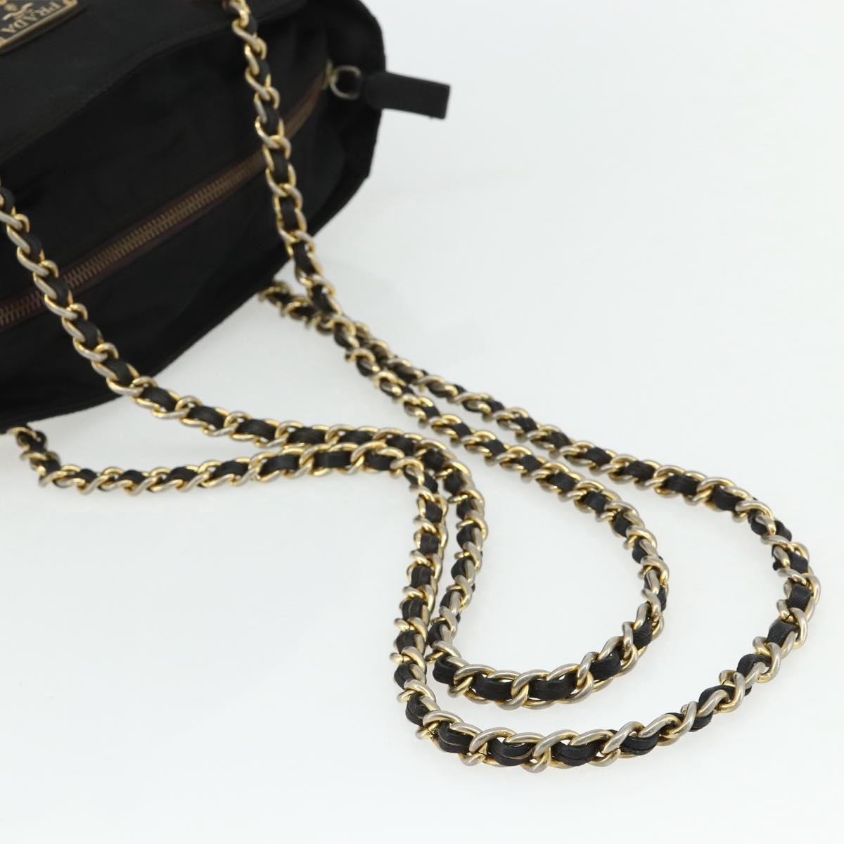 PRADA Chain Tote Bag Nylon Black Gold Auth bs34690