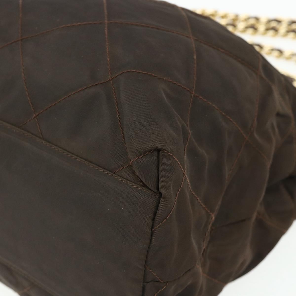 PRADA Chain Tote Bag Nylon Brown Gold Auth bs34691