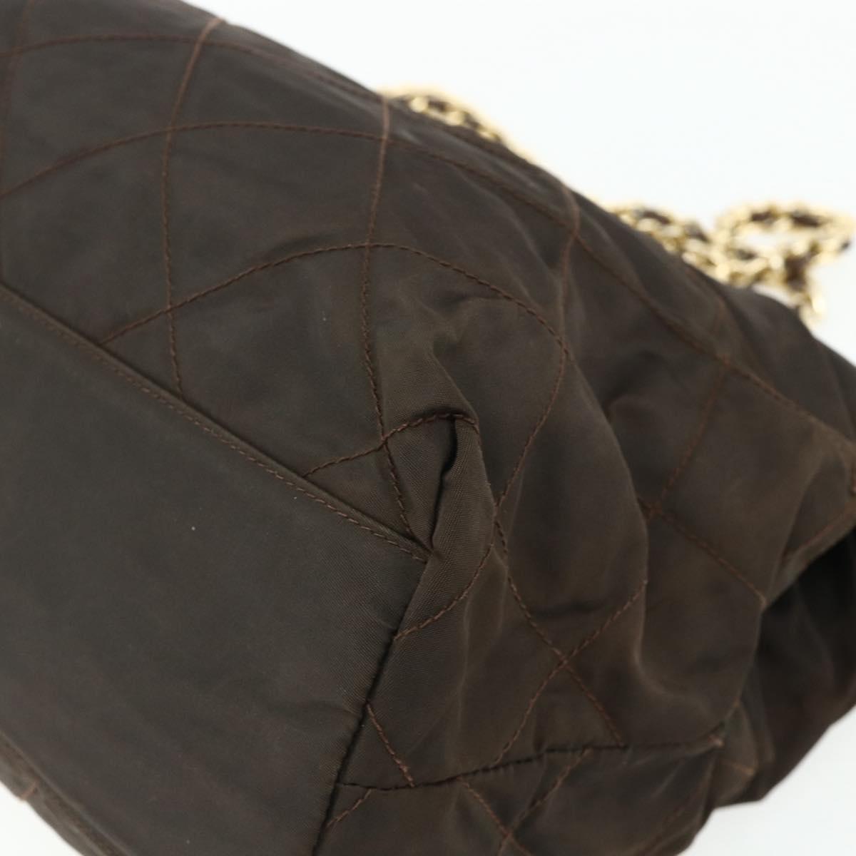 PRADA Chain Tote Bag Nylon Brown Gold Auth bs34691