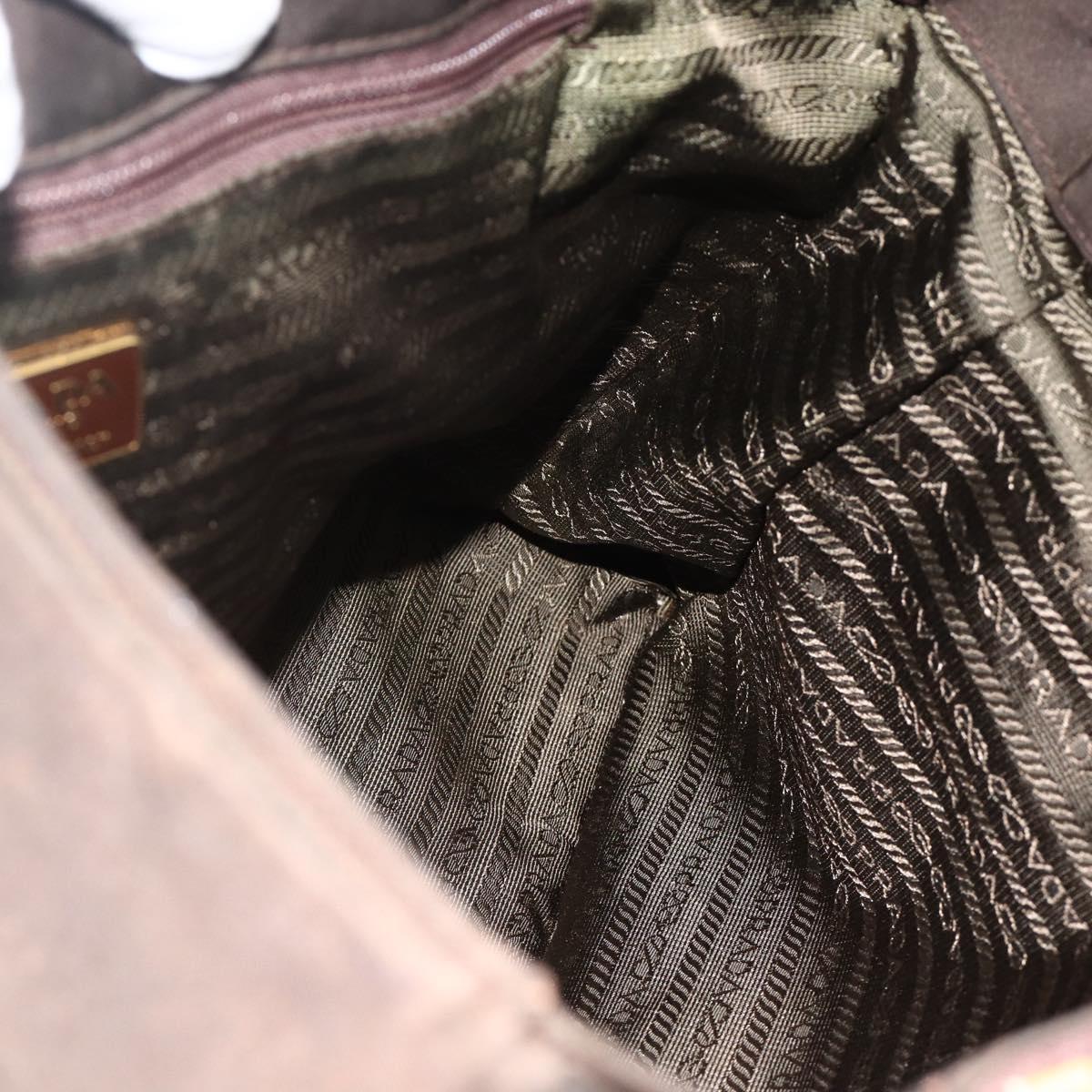 PRADA Chain Tote Bag Nylon Brown Gold Auth bs34691