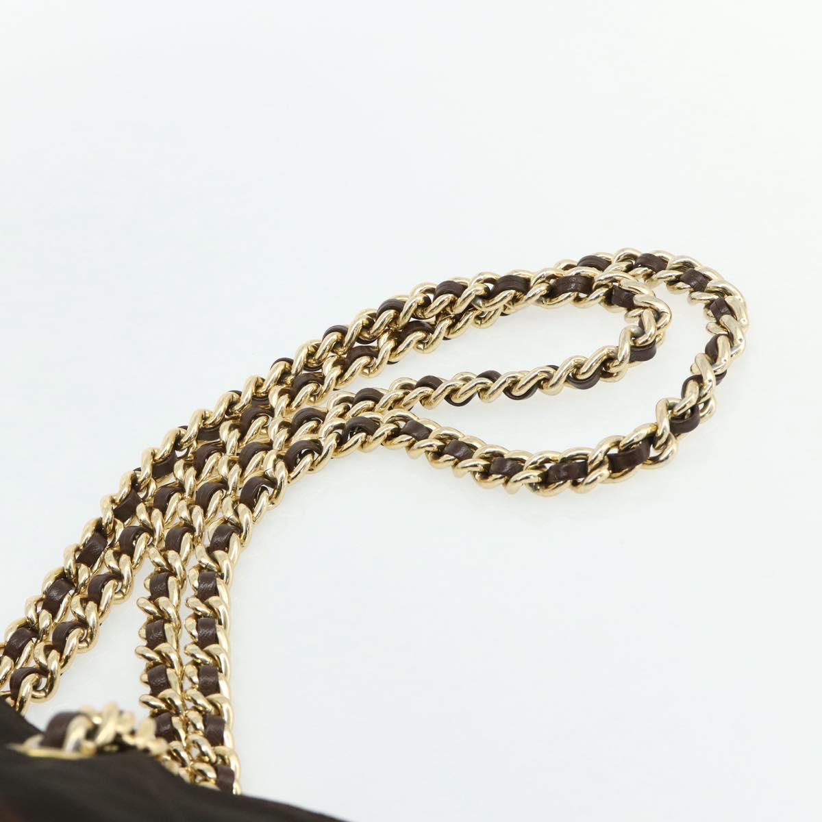 PRADA Chain Tote Bag Nylon Brown Gold Auth bs34691