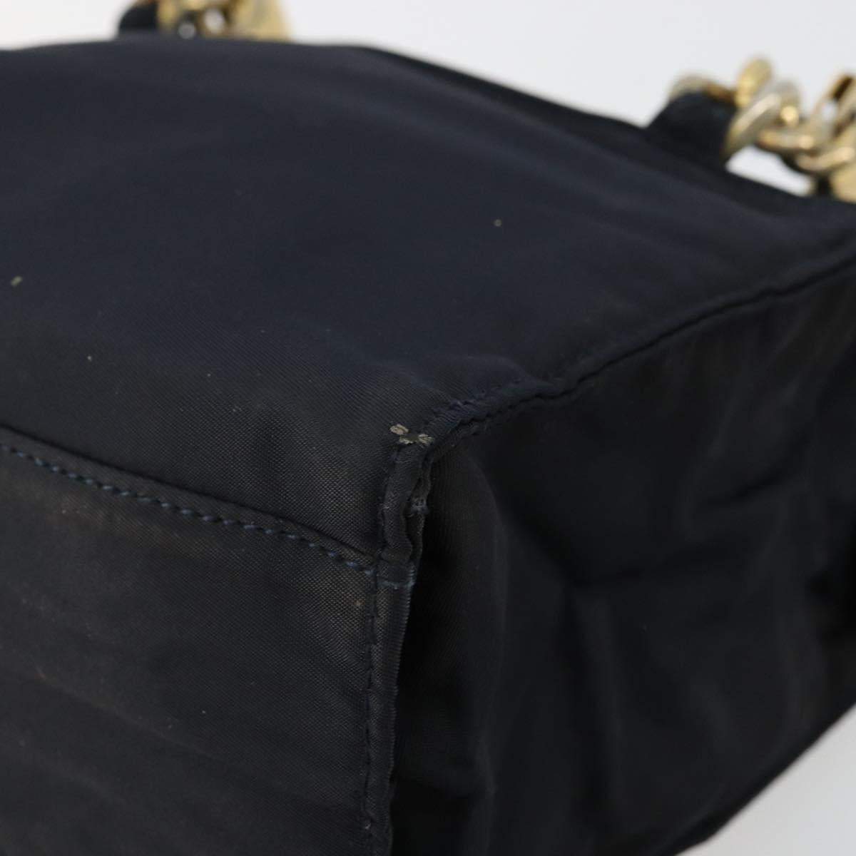 PRADA Chain Hand Bag Nylon Navy Gold Auth bs34692