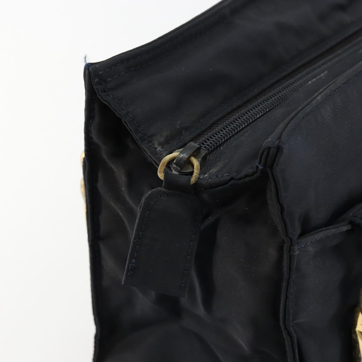 PRADA Chain Hand Bag Nylon Navy Gold Auth bs34692