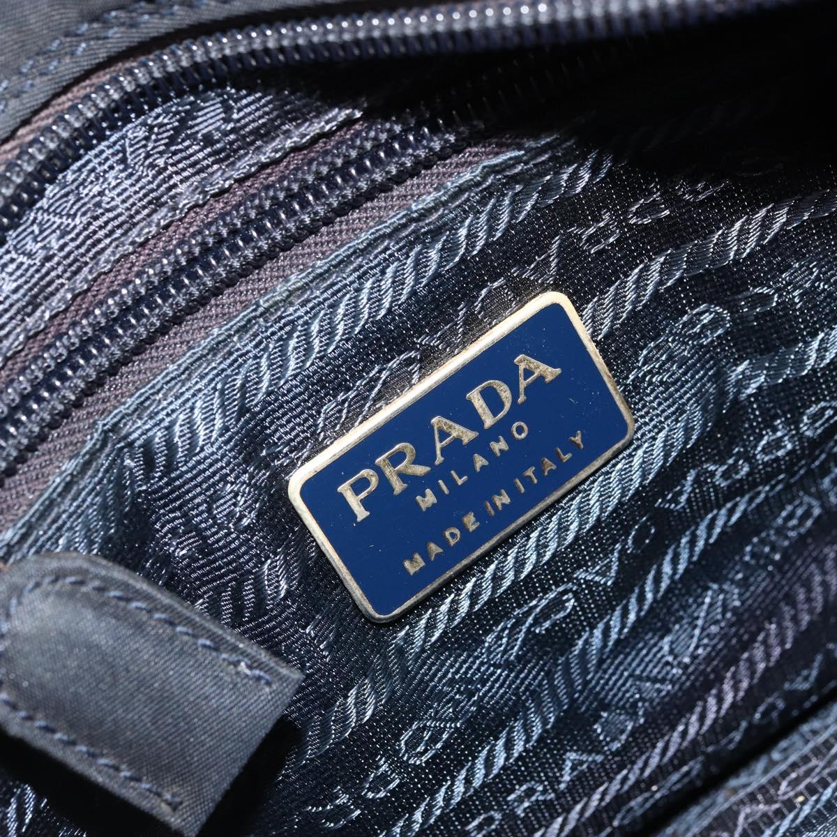 PRADA Chain Hand Bag Nylon Navy Gold Auth bs34692