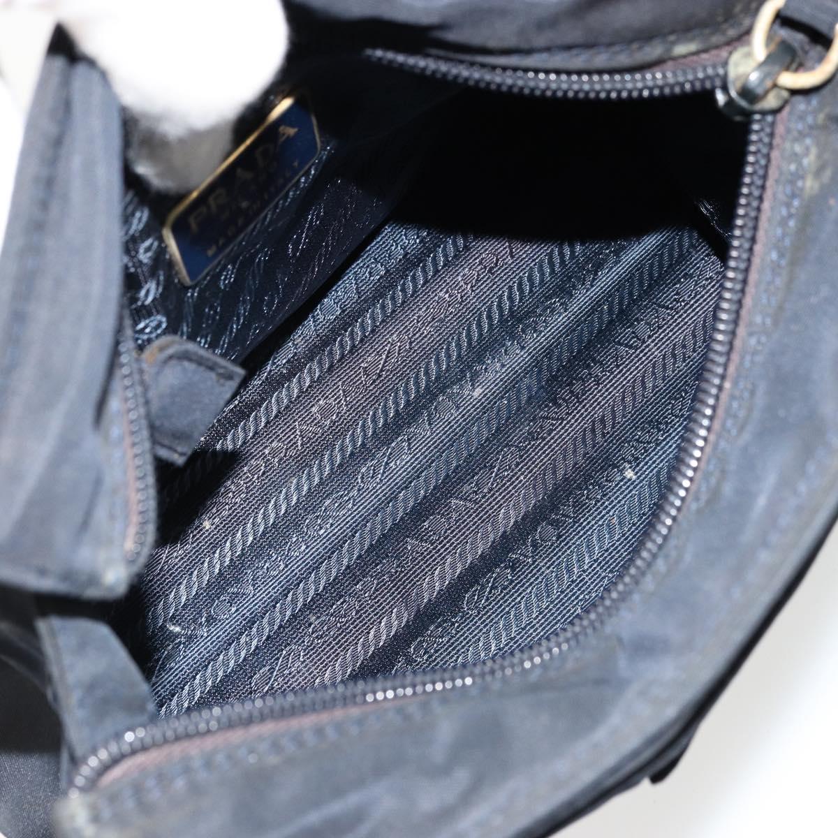 PRADA Chain Hand Bag Nylon Navy Gold Auth bs34692