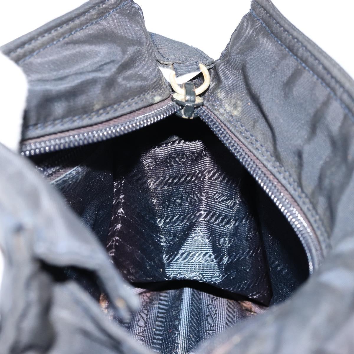 PRADA Chain Hand Bag Nylon Navy Gold Auth bs34692