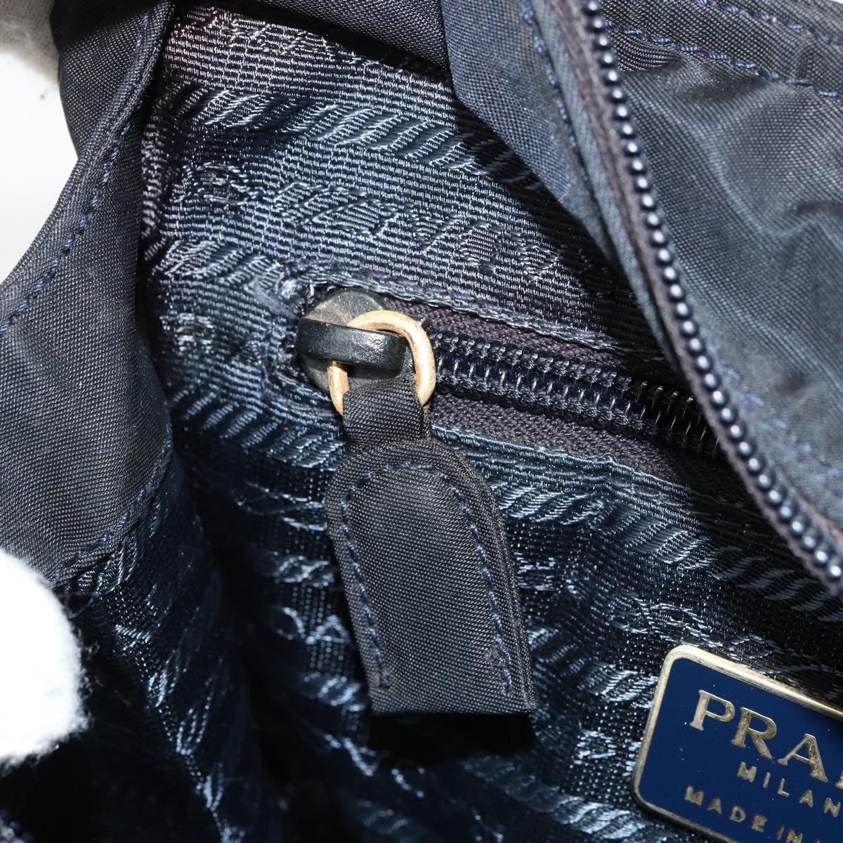 PRADA Chain Hand Bag Nylon Navy Gold Auth bs34692