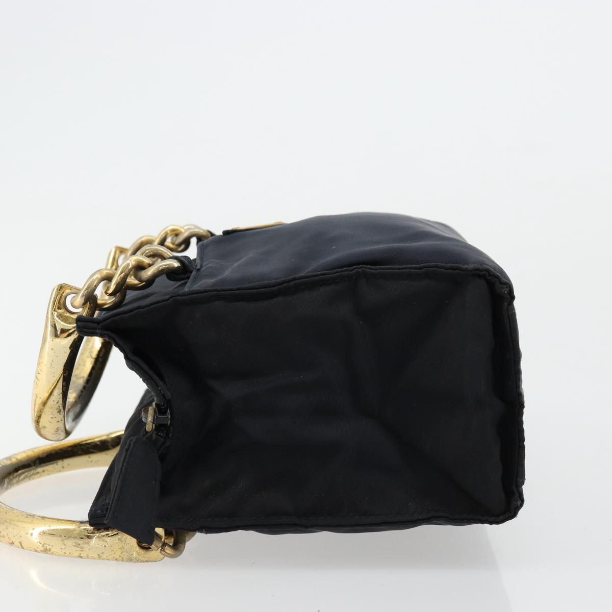 PRADA Chain Hand Bag Nylon Navy Gold Auth bs34692