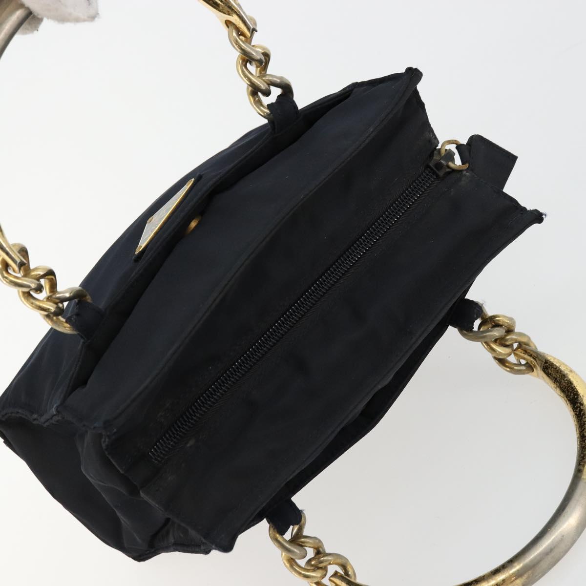 PRADA Chain Hand Bag Nylon Navy Gold Auth bs34692