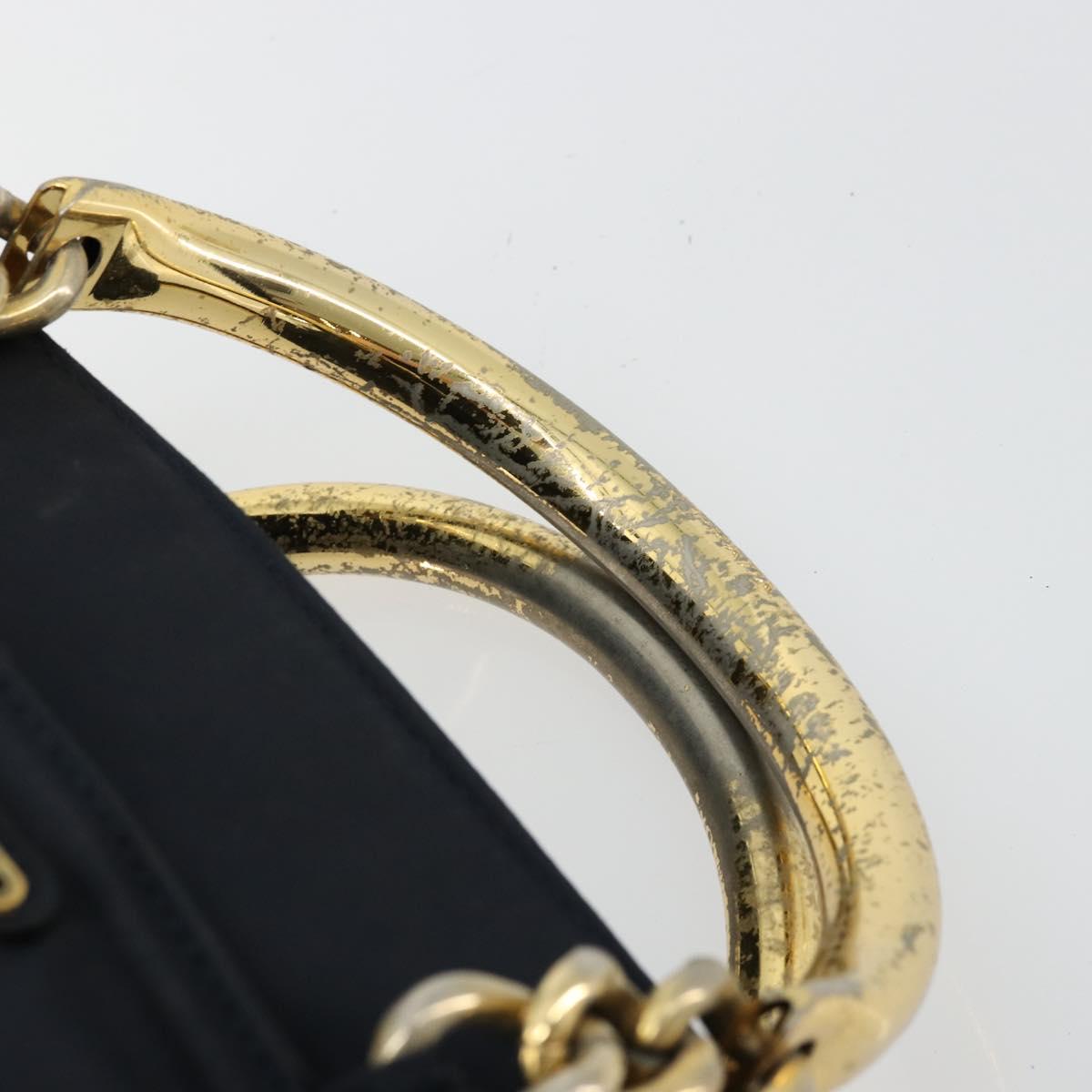 PRADA Chain Hand Bag Nylon Navy Gold Auth bs34692