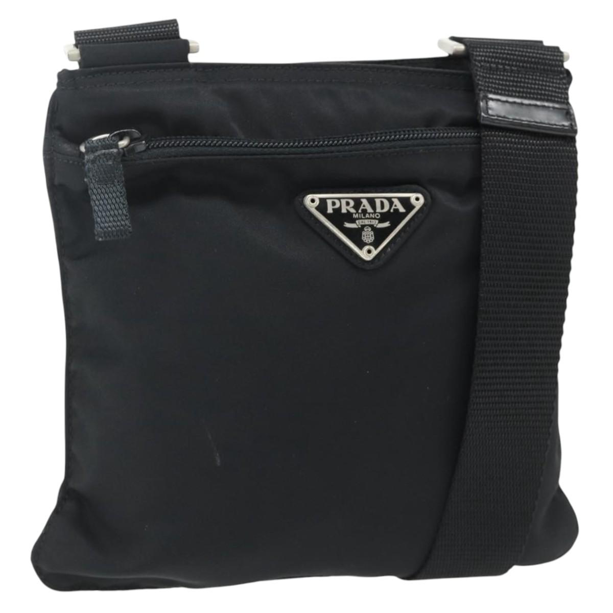 PRADA Shoulder Bag Nylon Black Silver Auth bs34694