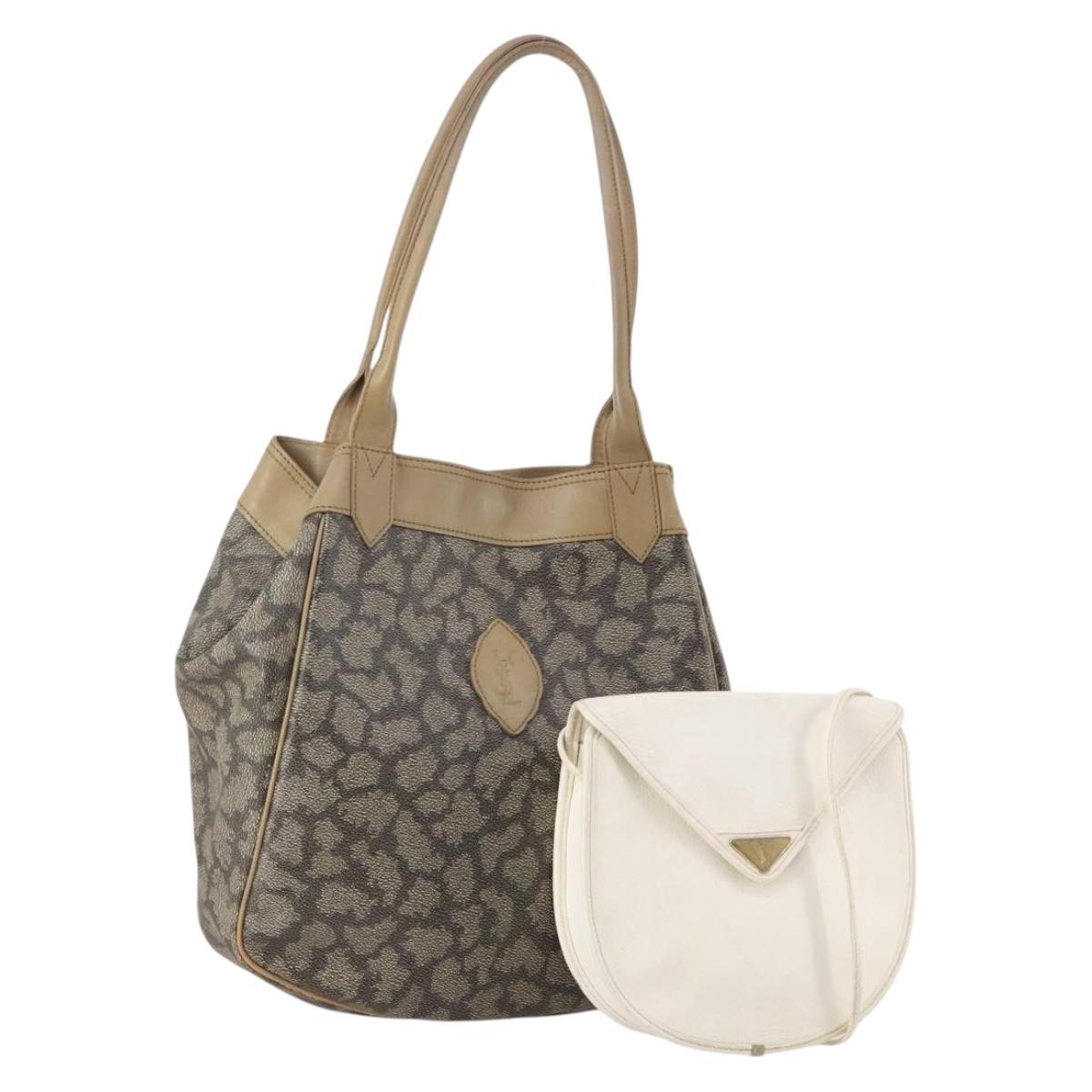 SAINT LAURENT Shoulder Bag Leather 2 Set Beige White Auth bs34695