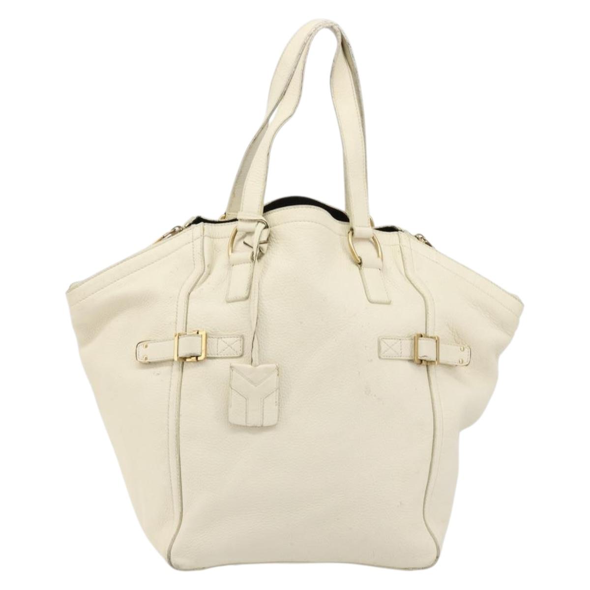 SAINT LAURENT Hand Bag Leather White Gold 172460 Auth bs34696