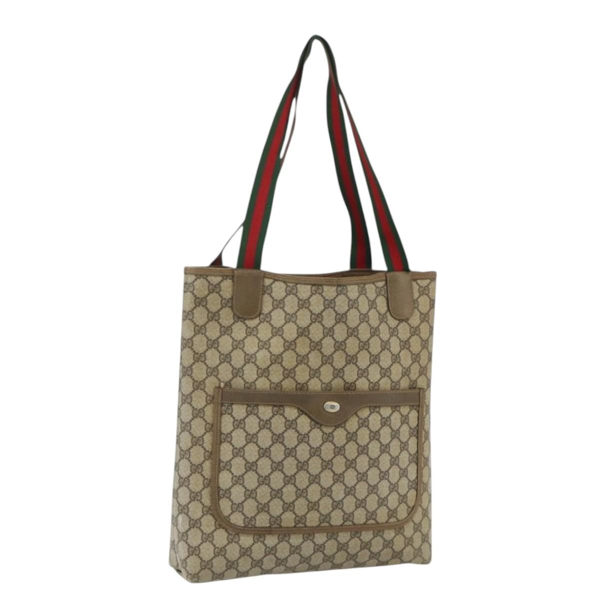 GUCCI GG Supreme Web Sherry Line Tote Bag PVC Beige 39 02 003 Auth bs34705
