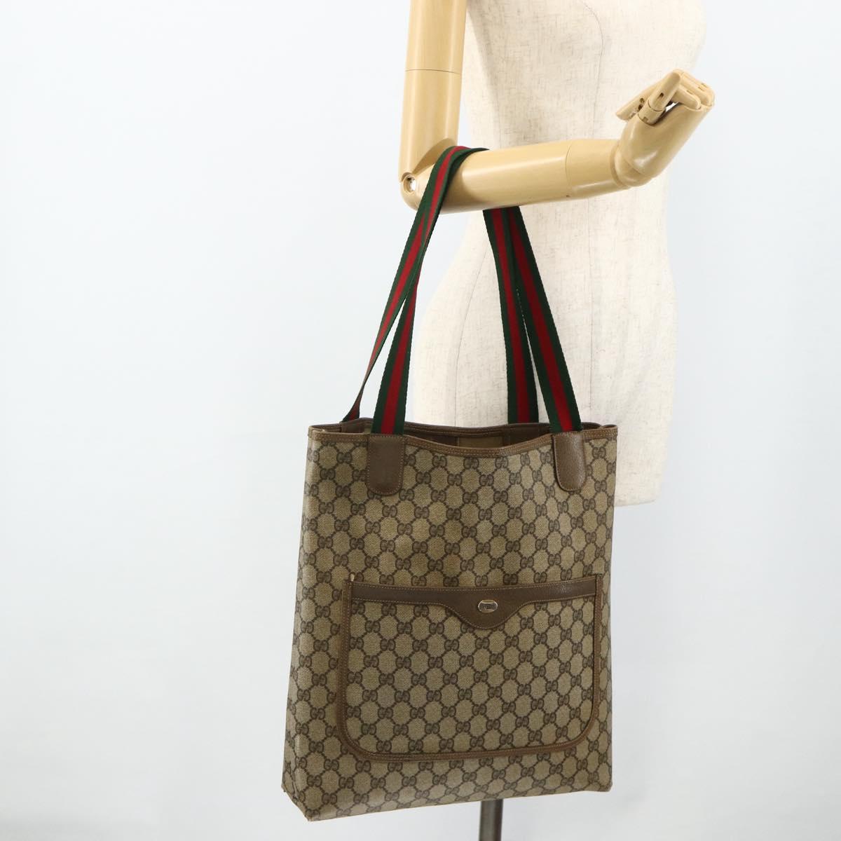 GUCCI GG Supreme Web Sherry Line Tote Bag PVC Beige 39 02 003 Auth bs34705
