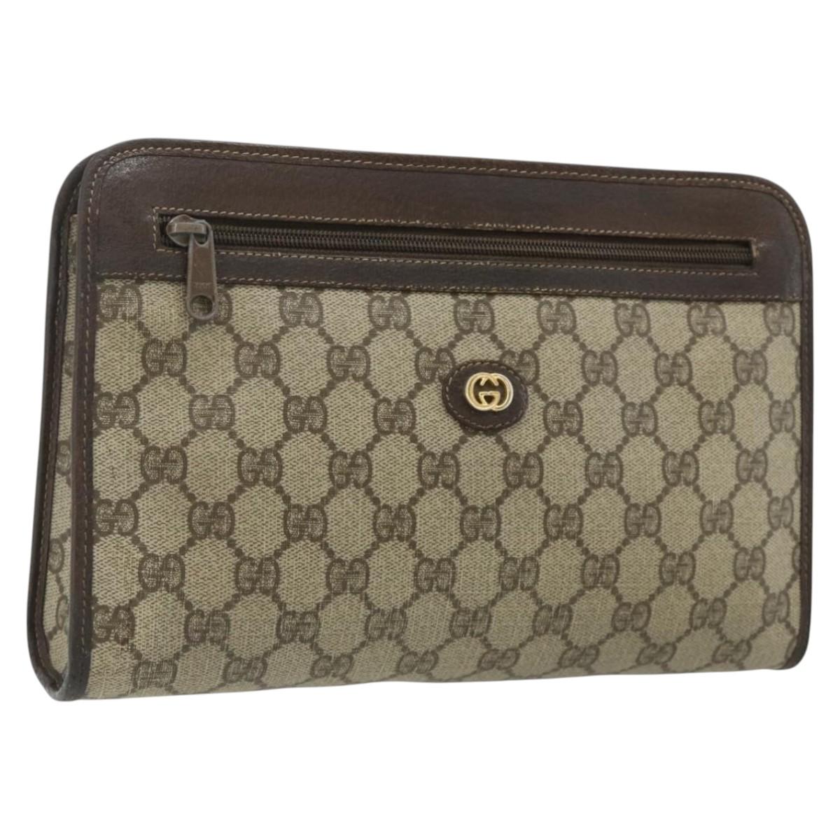 GUCCI GG Supreme Clutch Bag PVC Beige Gold 97 01 037 Auth bs34706