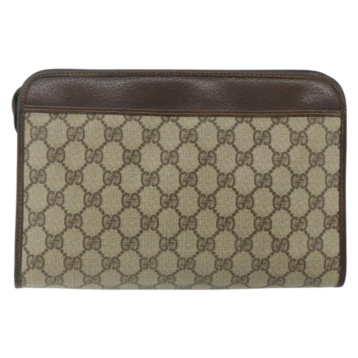 GUCCI GG Supreme Clutch Bag PVC Beige Gold 97 01 037 Auth bs34706