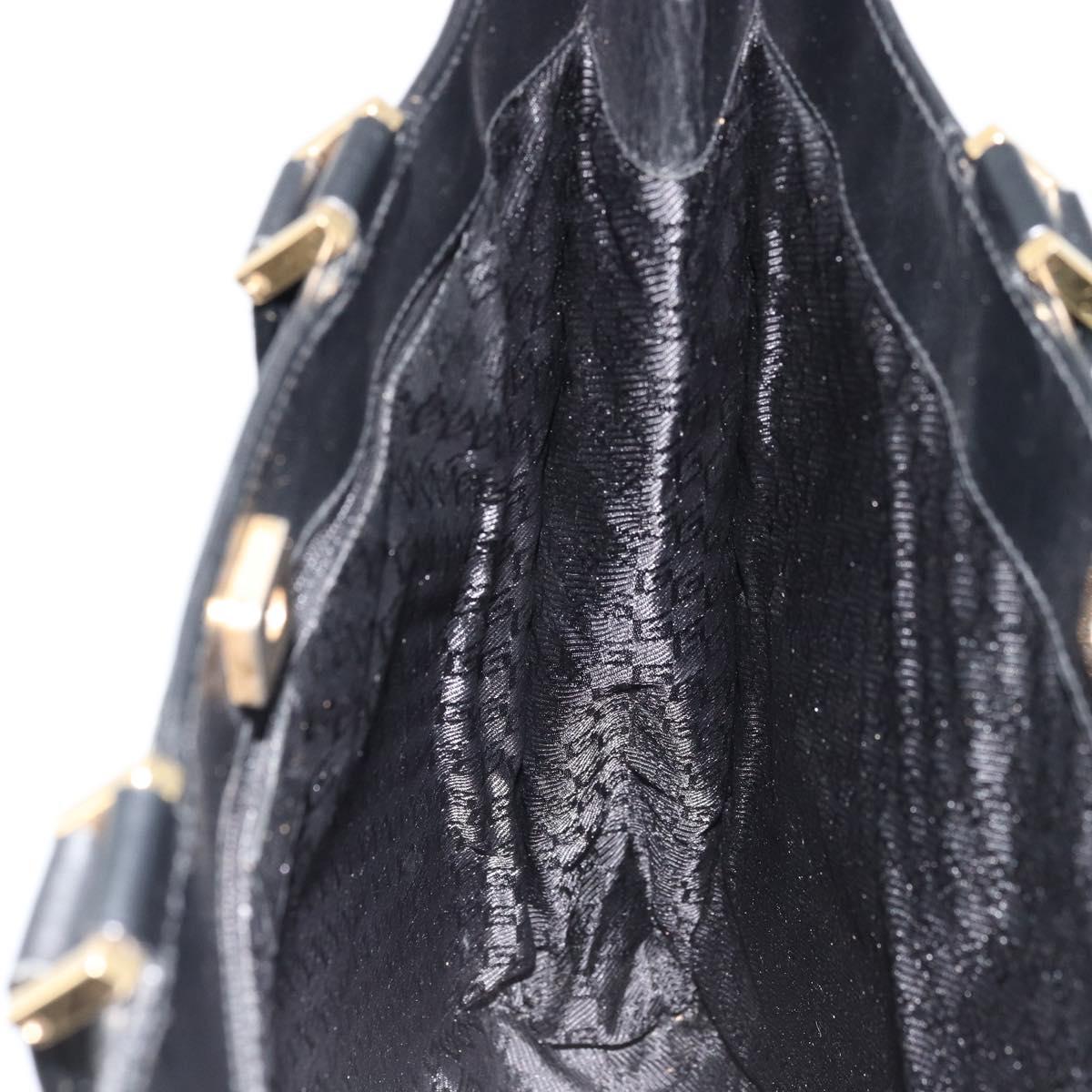 GUCCI Hand Bag Leather Black Gold Auth bs34709