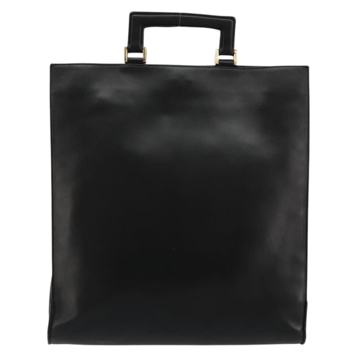 GUCCI Hand Bag Leather Black Gold Auth bs34709
