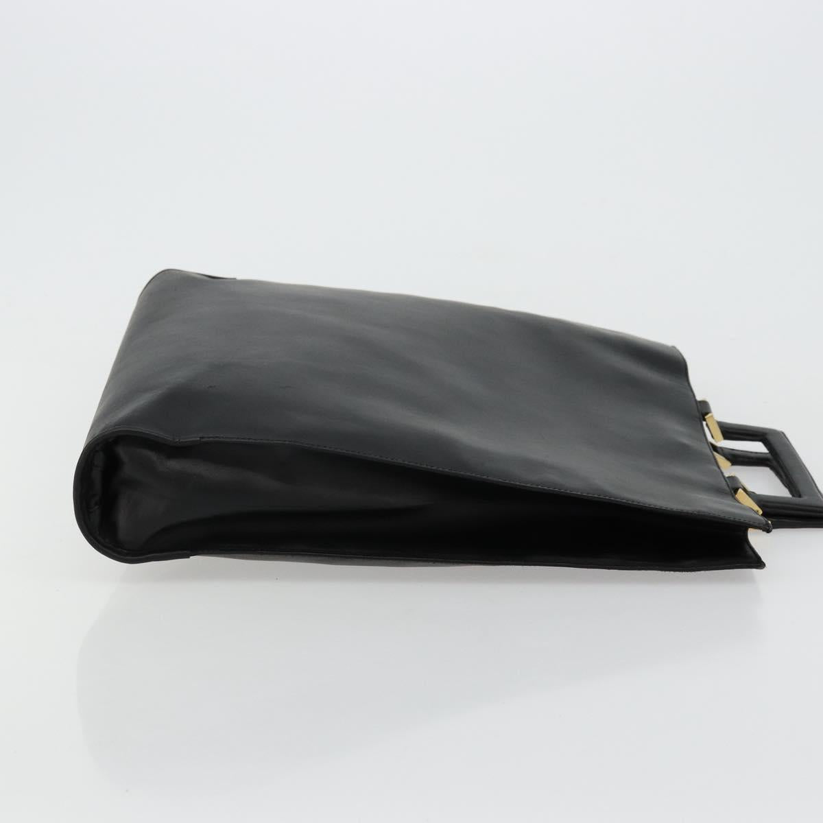 GUCCI Hand Bag Leather Black Gold Auth bs34709