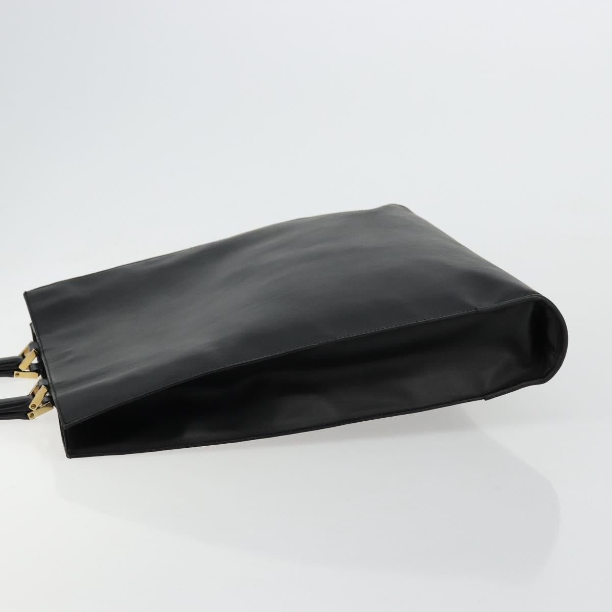 GUCCI Hand Bag Leather Black Gold Auth bs34709