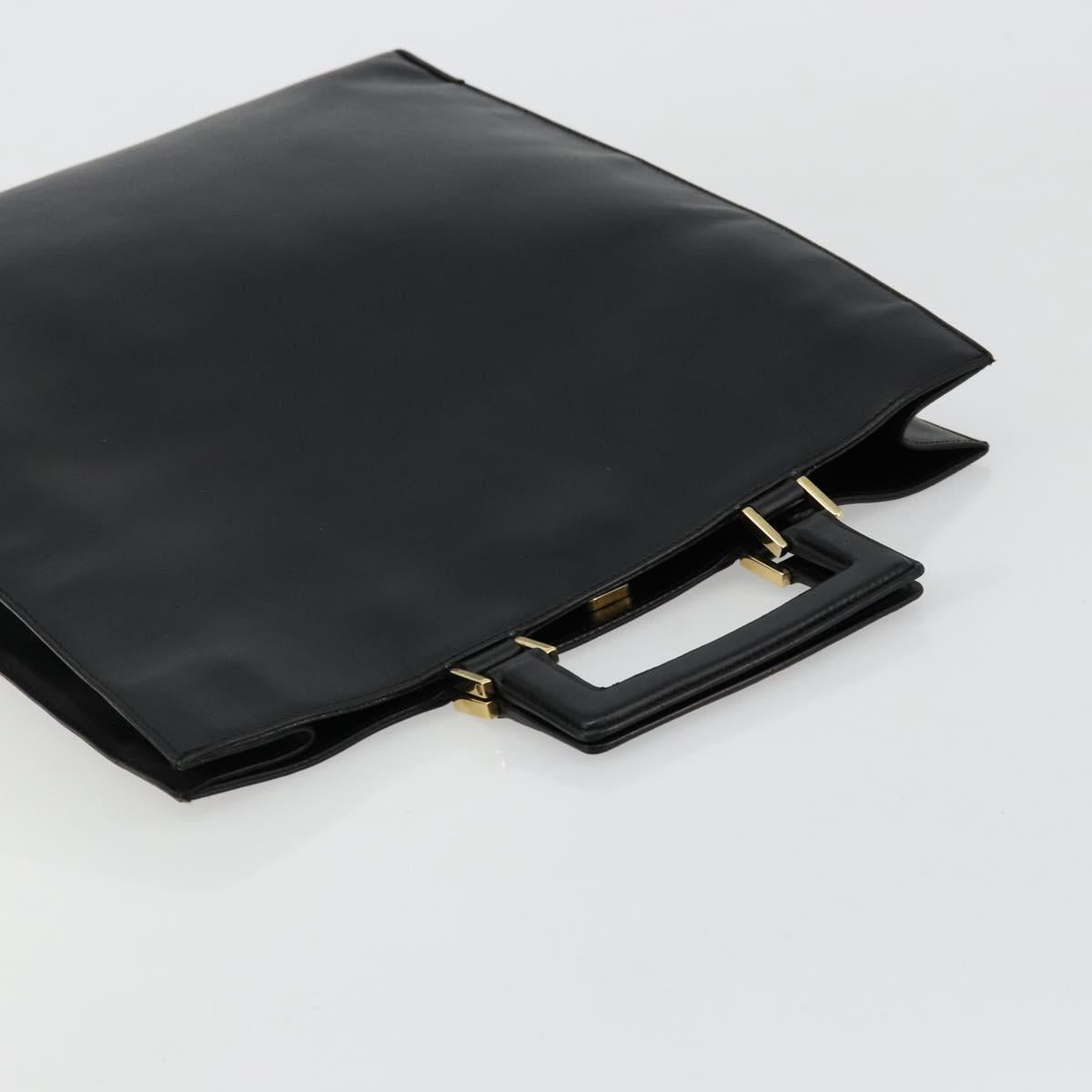 GUCCI Hand Bag Leather Black Gold Auth bs34709