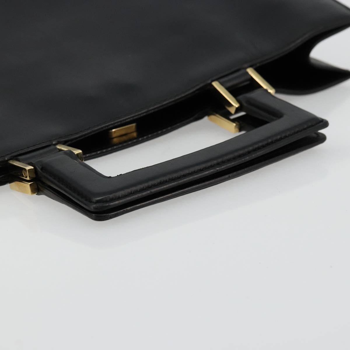 GUCCI Hand Bag Leather Black Gold Auth bs34709