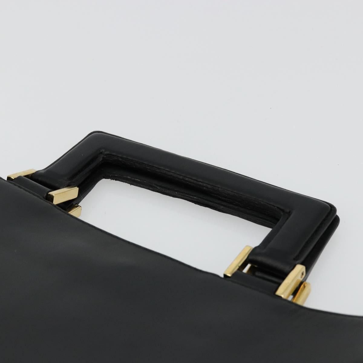 GUCCI Hand Bag Leather Black Gold Auth bs34709