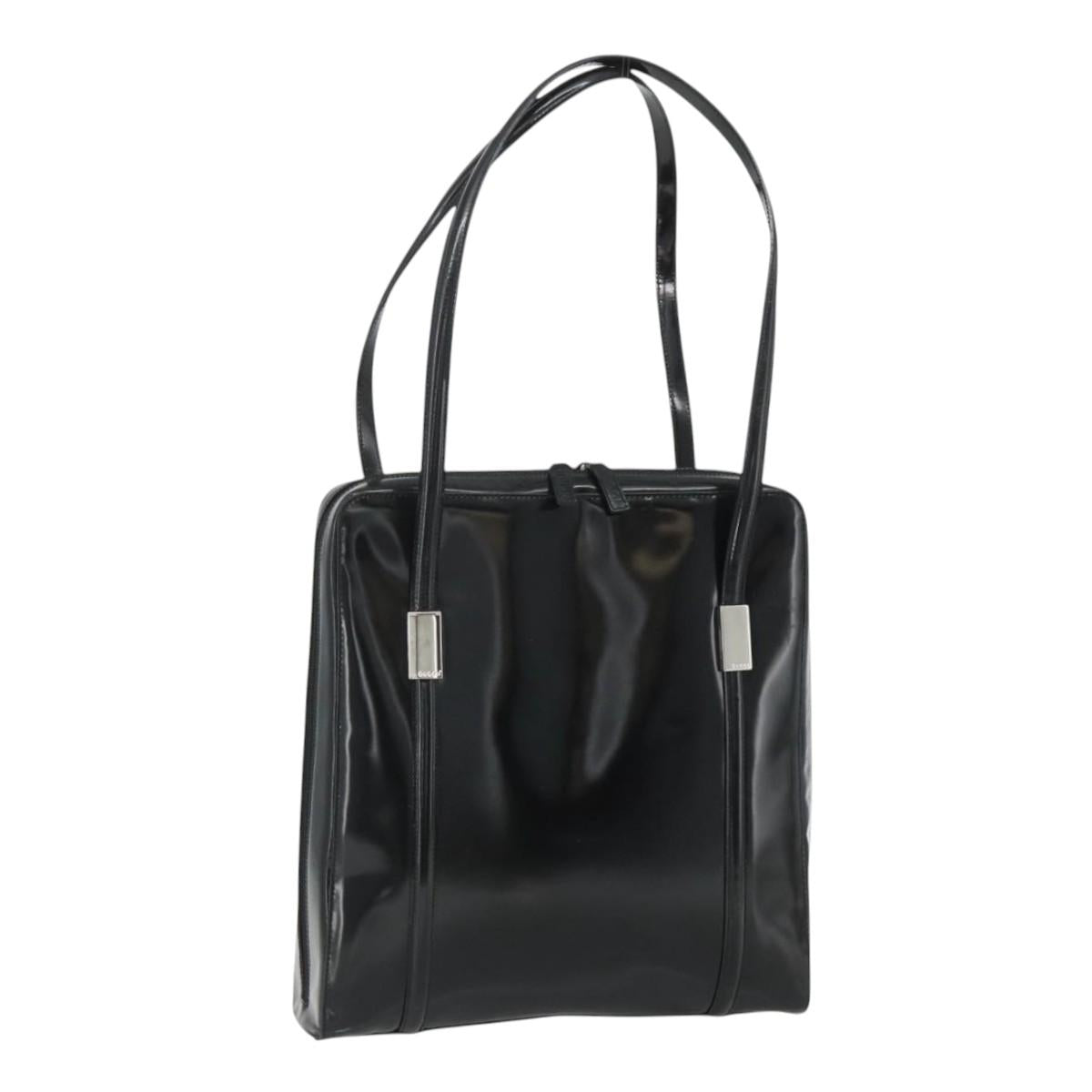 GUCCI Tote Bag Patent leather Black Silver 002 2058 0435 Auth bs34710