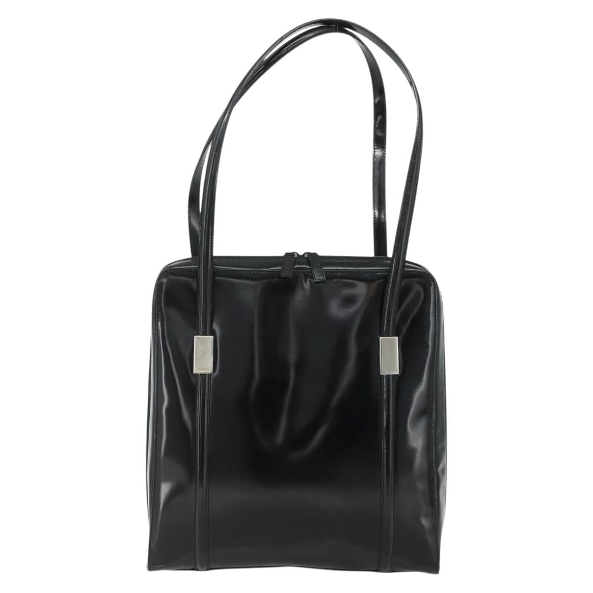GUCCI Tote Bag Patent leather Black Silver 002 2058 0435 Auth bs34710