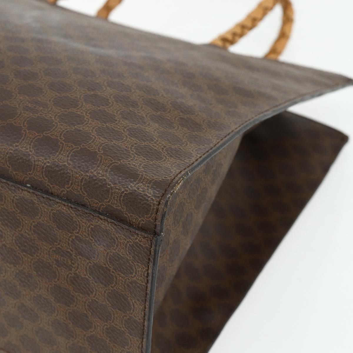 CELINE Macadam Canvas Tote Bag PVC Leather Brown Gold Auth bs34711