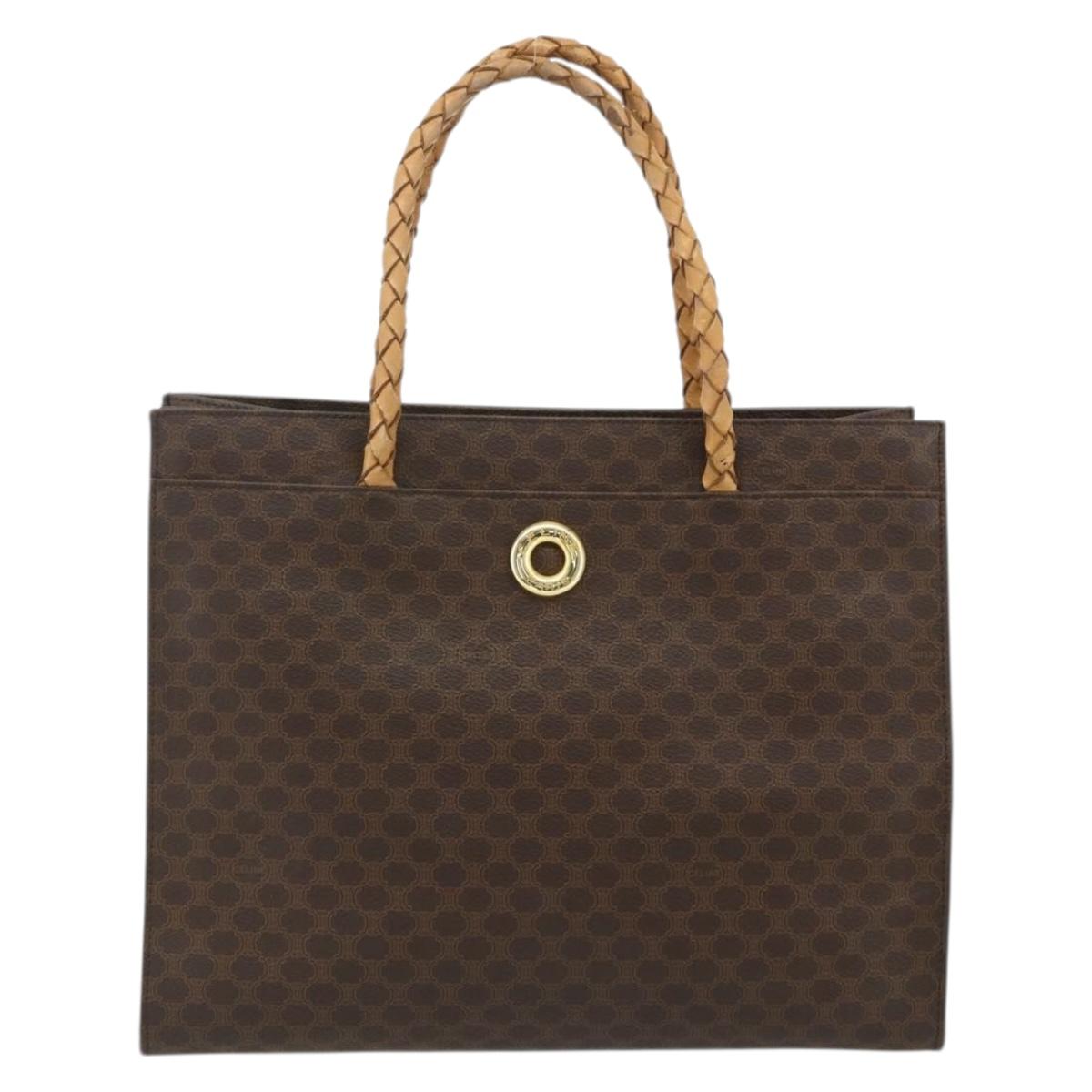 CELINE Macadam Canvas Tote Bag PVC Leather Brown Gold Auth bs34711
