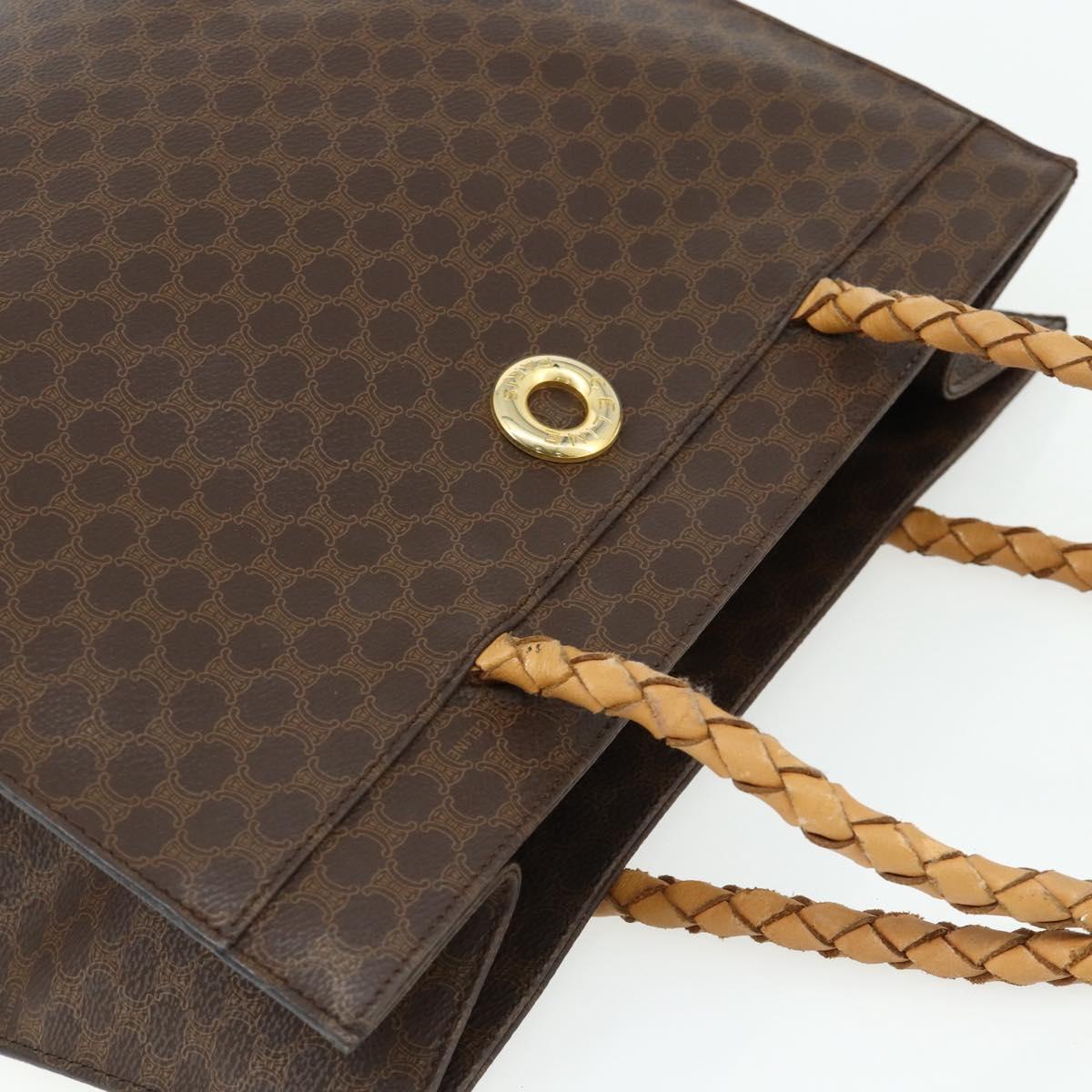 CELINE Macadam Canvas Tote Bag PVC Leather Brown Gold Auth bs34711