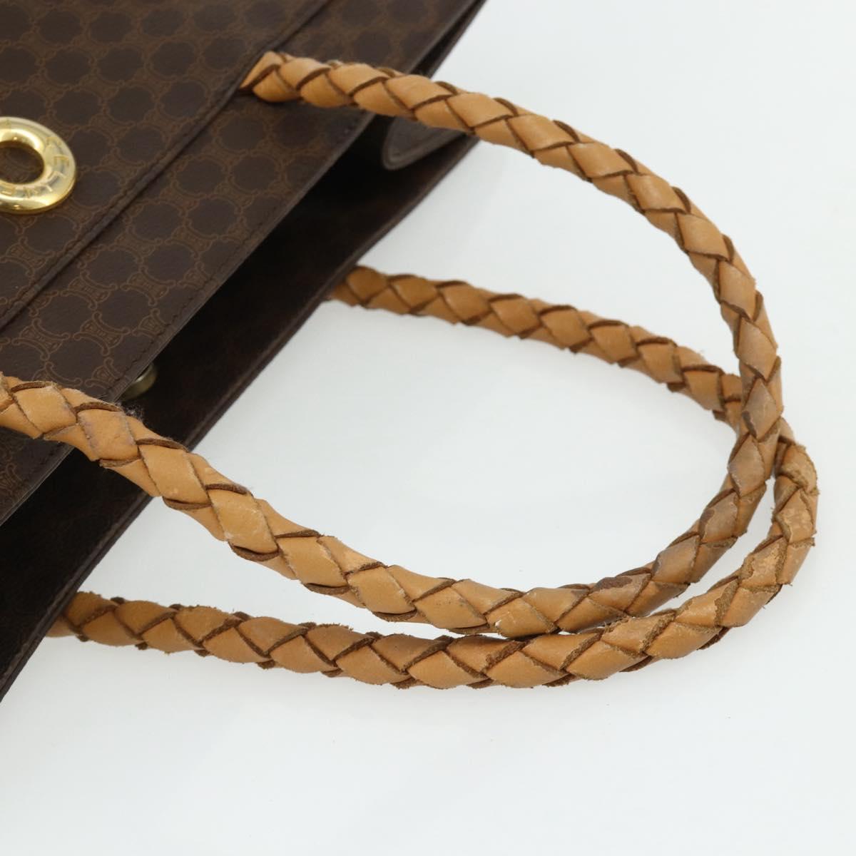 CELINE Macadam Canvas Tote Bag PVC Leather Brown Gold Auth bs34711