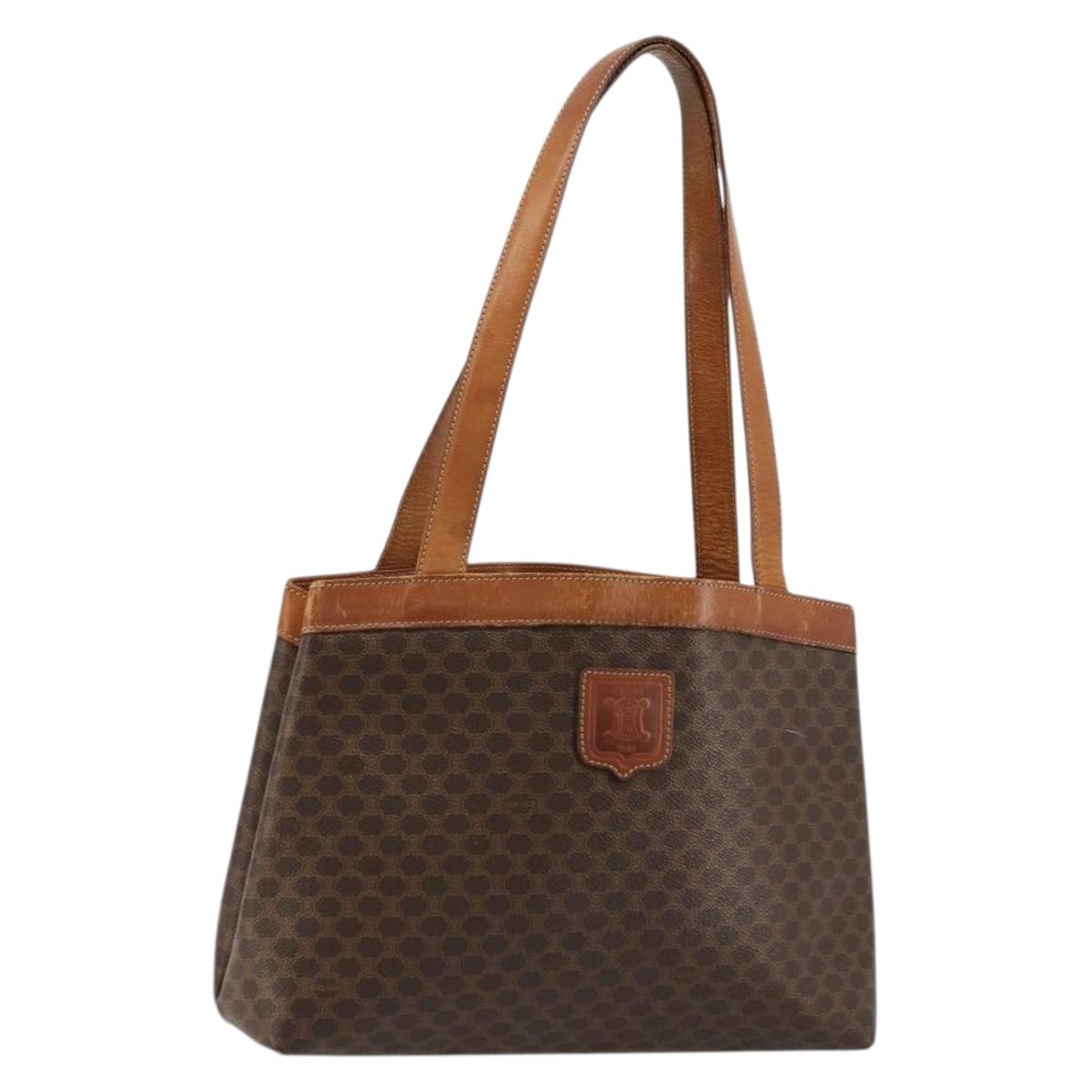 CELINE Macadam Canvas Tote Bag PVC Leather Brown Gold Auth bs34713
