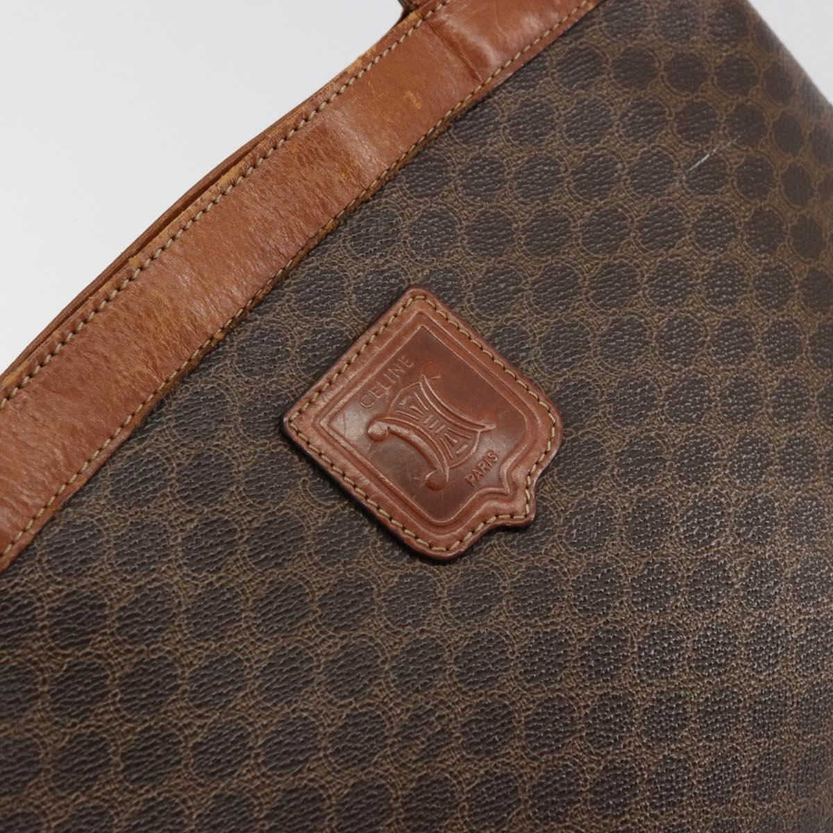 CELINE Macadam Canvas Tote Bag PVC Leather Brown Gold Auth bs34713