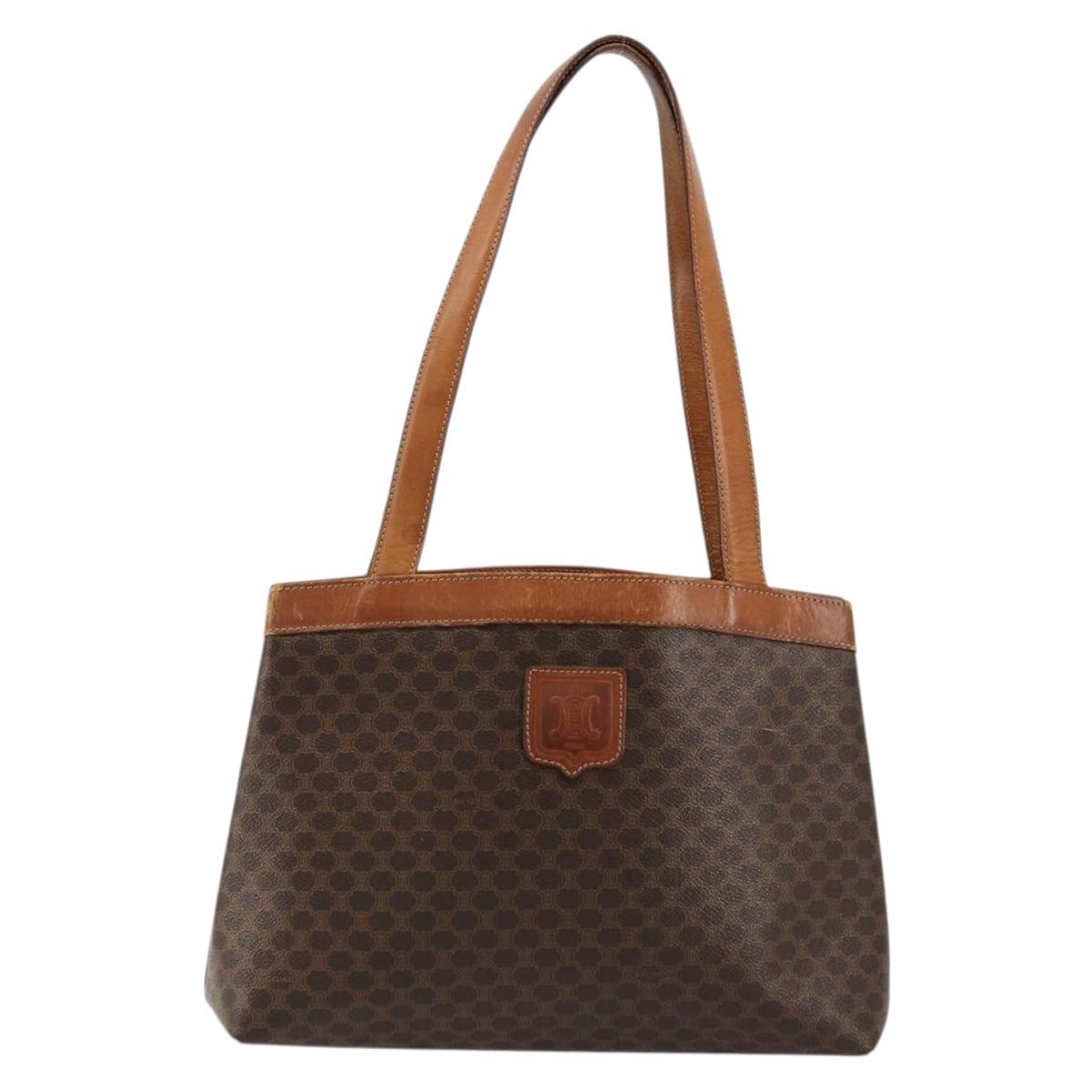 CELINE Macadam Canvas Tote Bag PVC Leather Brown Gold Auth bs34713