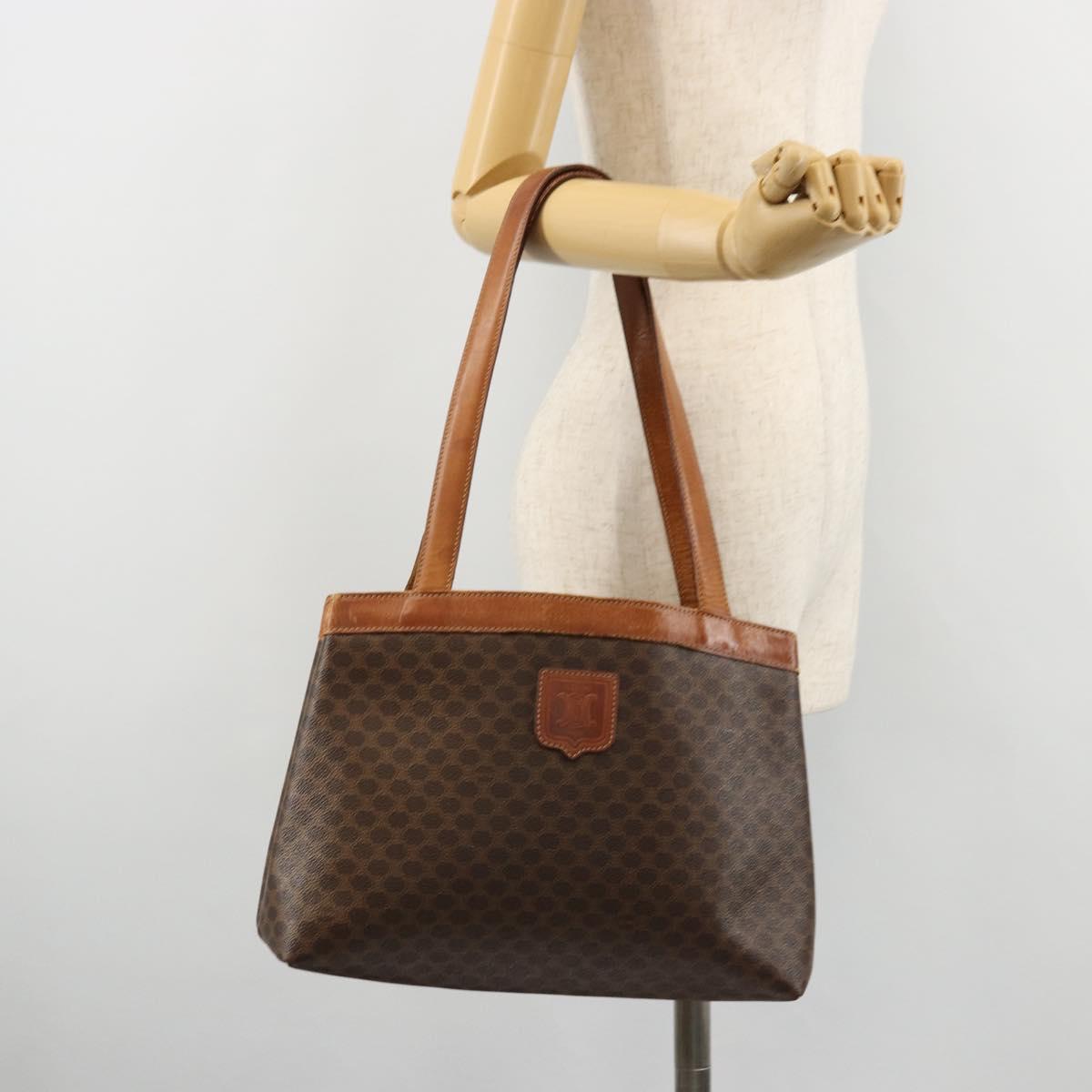 CELINE Macadam Canvas Tote Bag PVC Leather Brown Gold Auth bs34713
