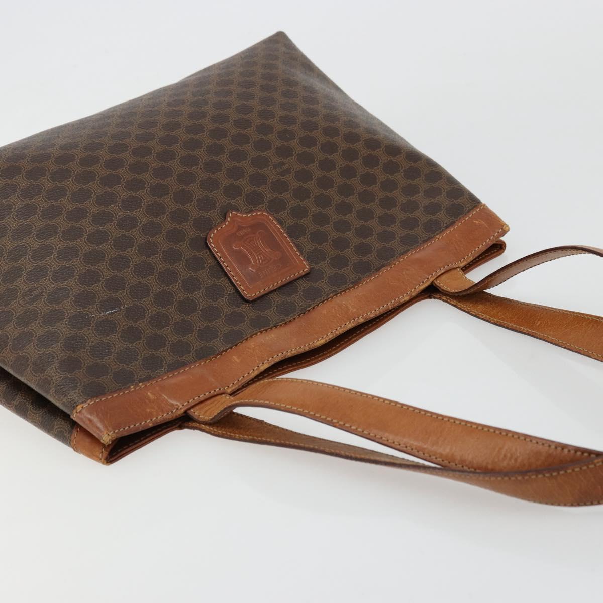 CELINE Macadam Canvas Tote Bag PVC Leather Brown Gold Auth bs34713