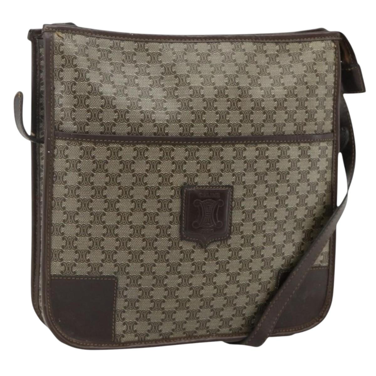 CELINE Macadam Canvas Shoulder Bag PVC Beige Gold Auth bs34714