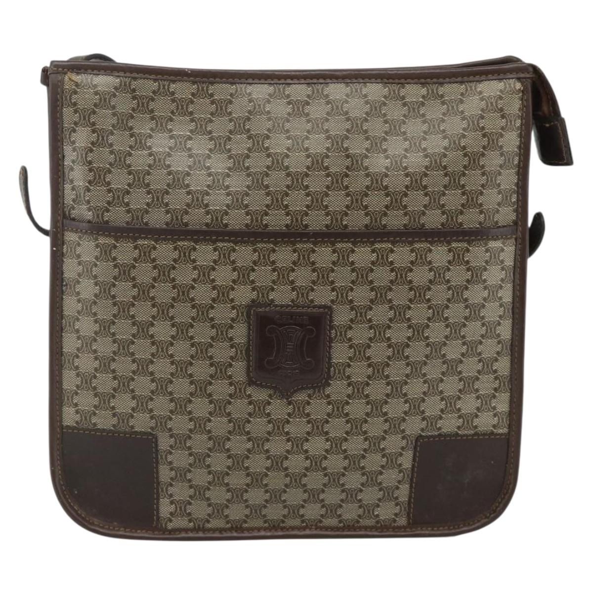 CELINE Macadam Canvas Shoulder Bag PVC Beige Gold Auth bs34714