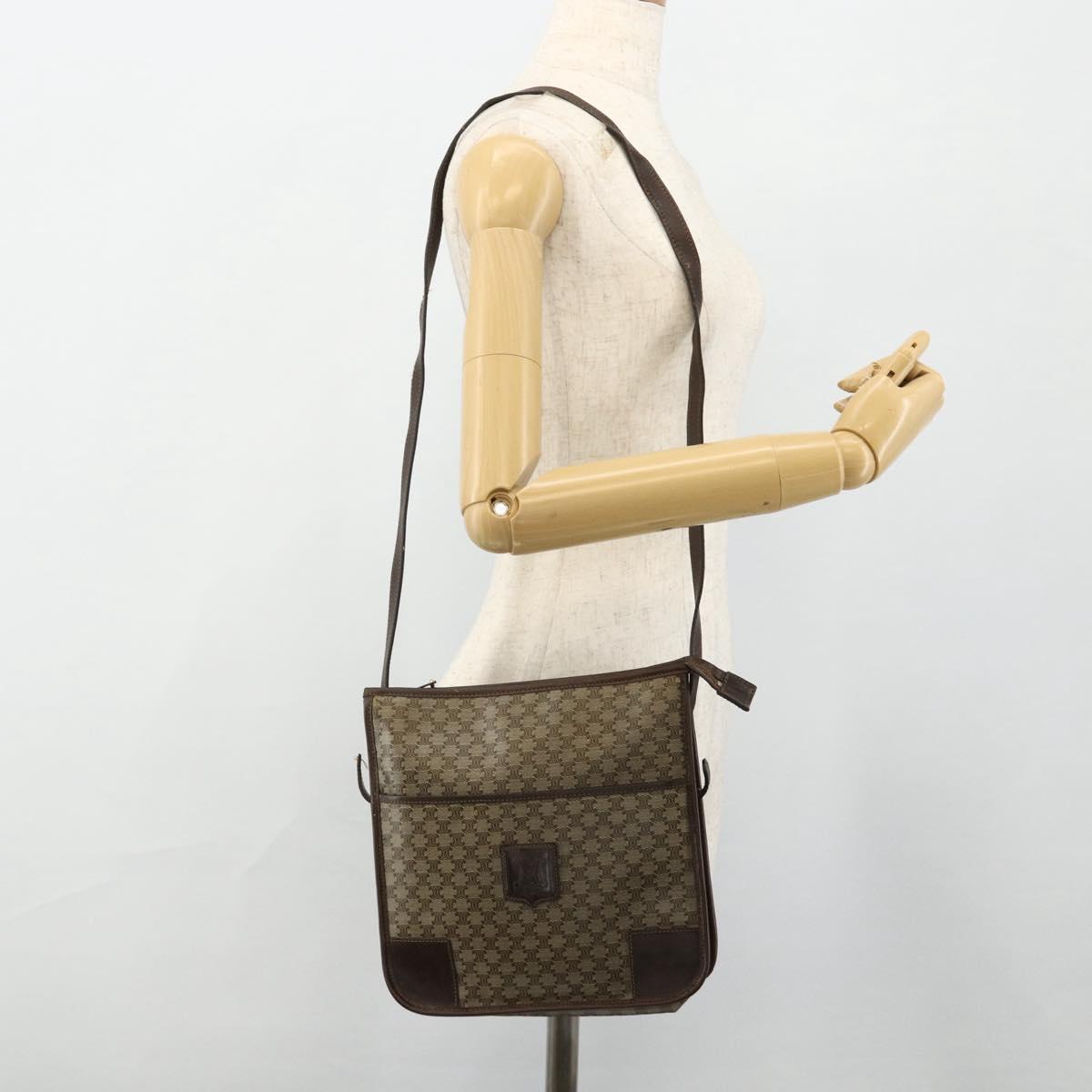 CELINE Macadam Canvas Shoulder Bag PVC Beige Gold Auth bs34714