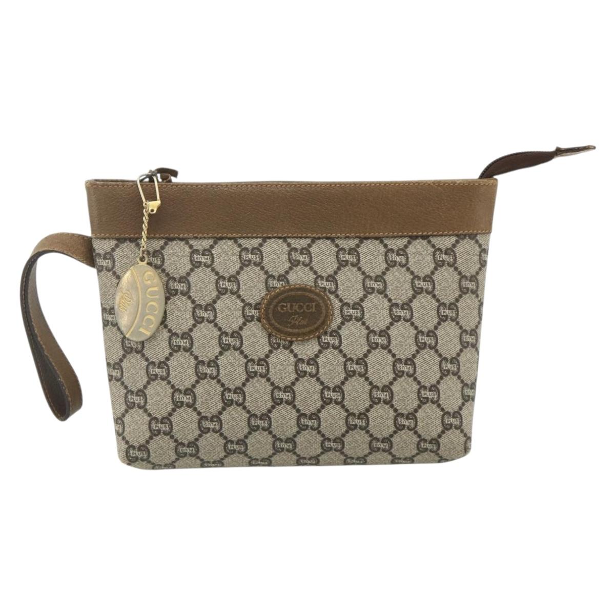 GUCCI GG Plus Supreme Clutch Bag PVC Gold Beige Auth bs34715